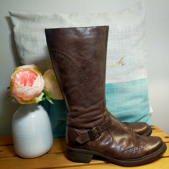 United Colors of Benetton Y2K Brown Leather Zip Up Mid Calf Boots - Picture 3 of 13